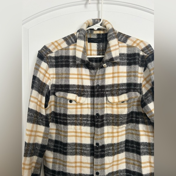 Allsaints Mens Lenado Fleece Plaid Button Down Shirt Yellow Black size medium - Picture 4 of 10